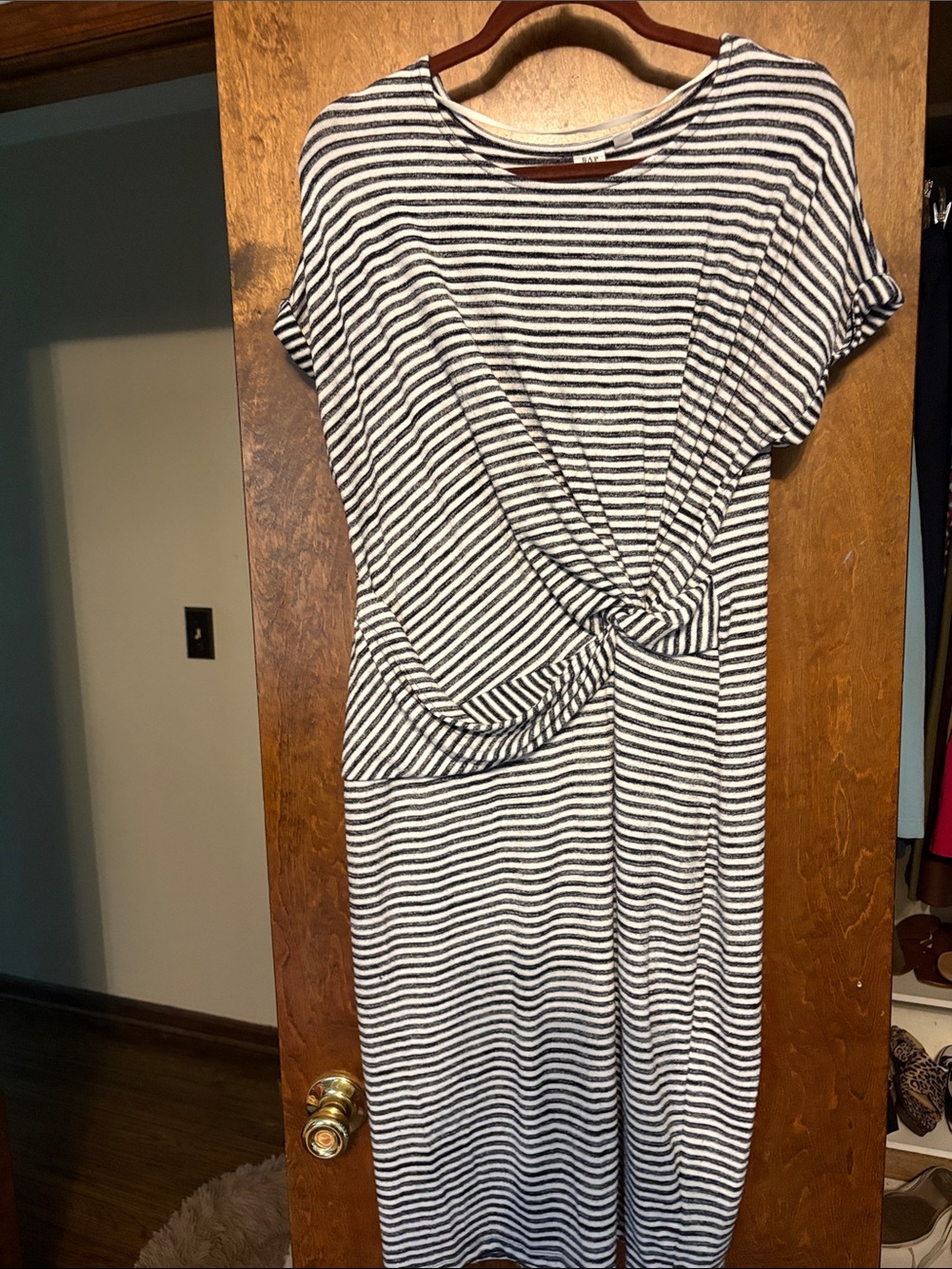 GAP Black and White Striped Knot-Front Dress